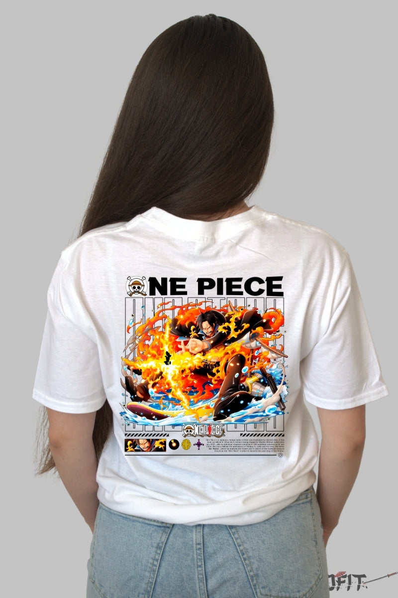 Tricou Anime One Piece - Portgas D. Ace Flacara si Viteza dama alb