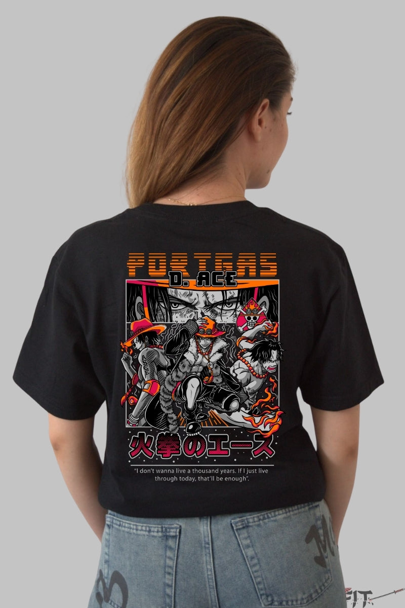 Tricou Anime One Piece - Portgas D. Ace Flame Legacy dama negru