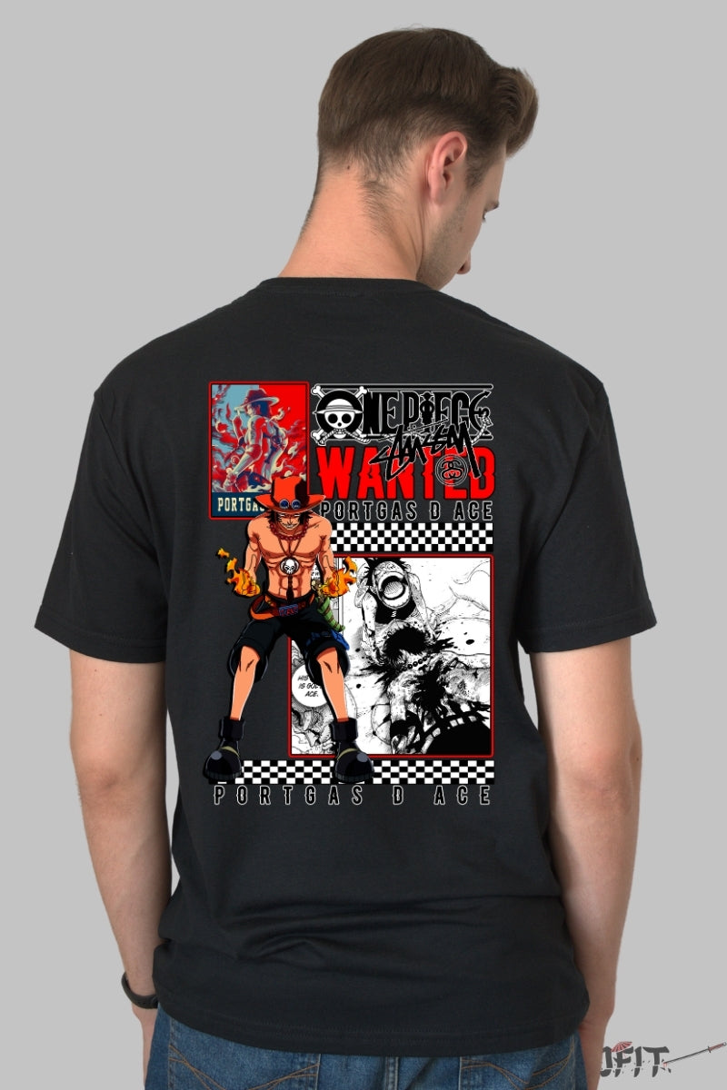 Tricou Anime One Piece - Portgas D. Ace Wanted Poster barbat negru