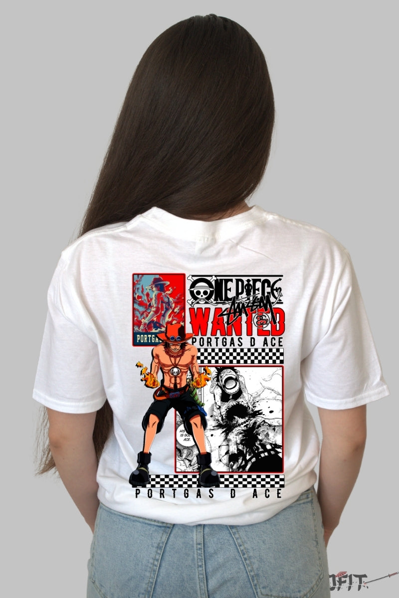 Tricou Anime One Piece - Portgas D. Ace Wanted Poster dama alb