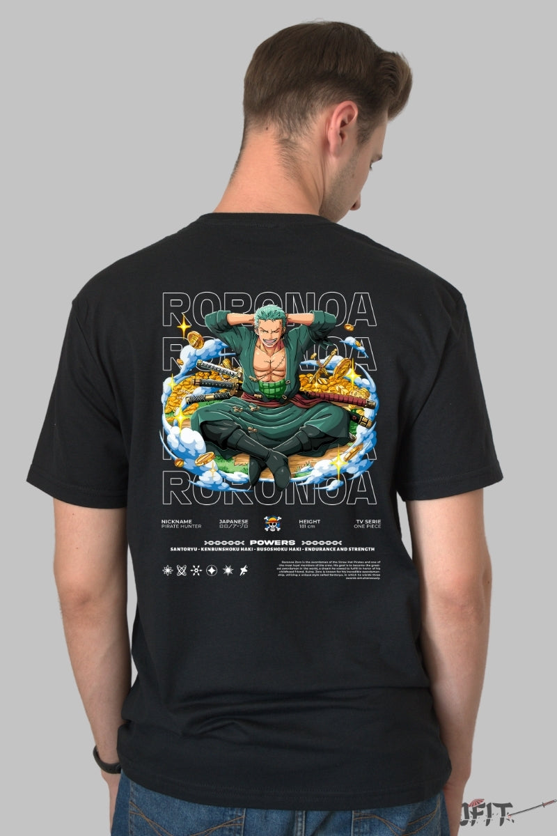 Tricou Anime One Piece - Roronoa Zoro Comori si Spirit de Lup barbat negru