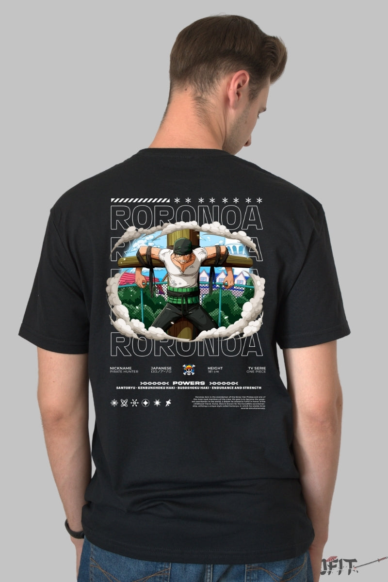 Tricou Anime One Piece - Roronoa Zoro Crucificat barbat negru