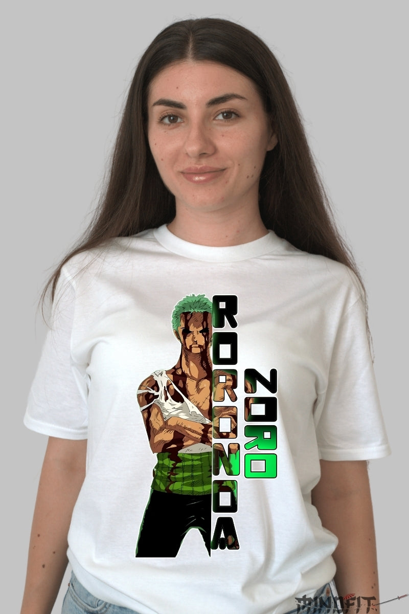 Tricou Anime One Piece - Roronoa Zoro Determinare de Fier dama alb