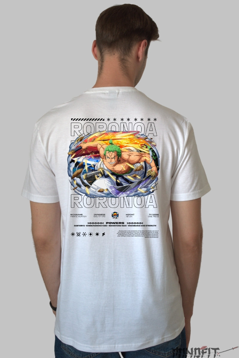 Tricou Anime One Piece - Roronoa Zoro Full Power Slash barbat alb