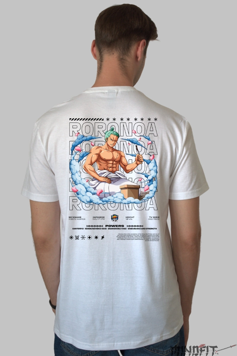 Tricou Anime One Piece - Roronoa Zoro Meditatie Samurai barbat alb