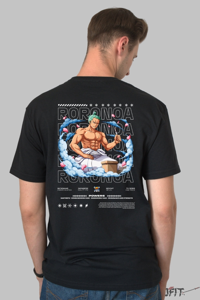 Tricou Anime One Piece - Roronoa Zoro Meditatie Samurai barbat negru