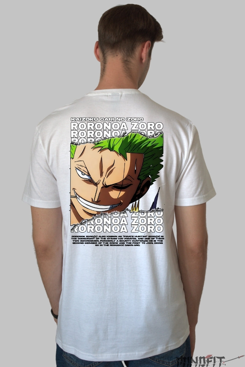 Tricou Anime One Piece - Roronoa Zoro Piratul Vanator barbat alb