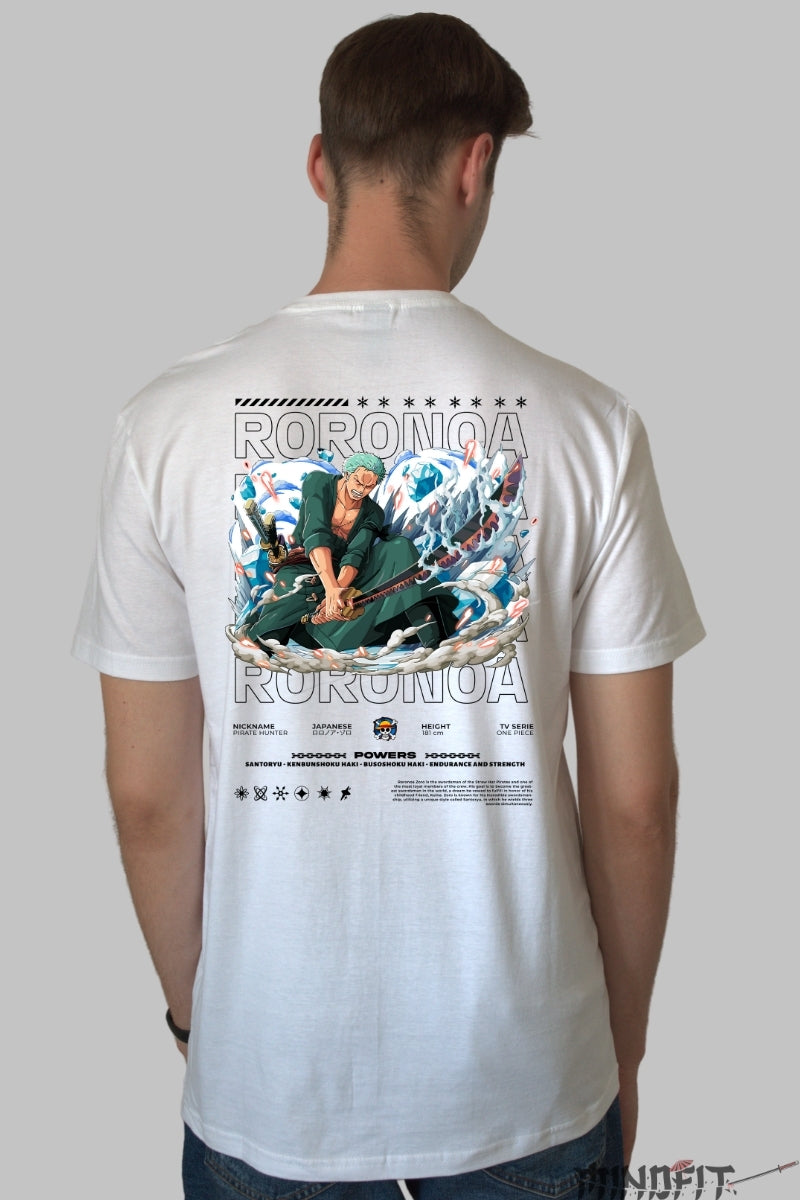 Tricou Anime One Piece - Roronoa Zoro Sabie Demonica barbat alb
