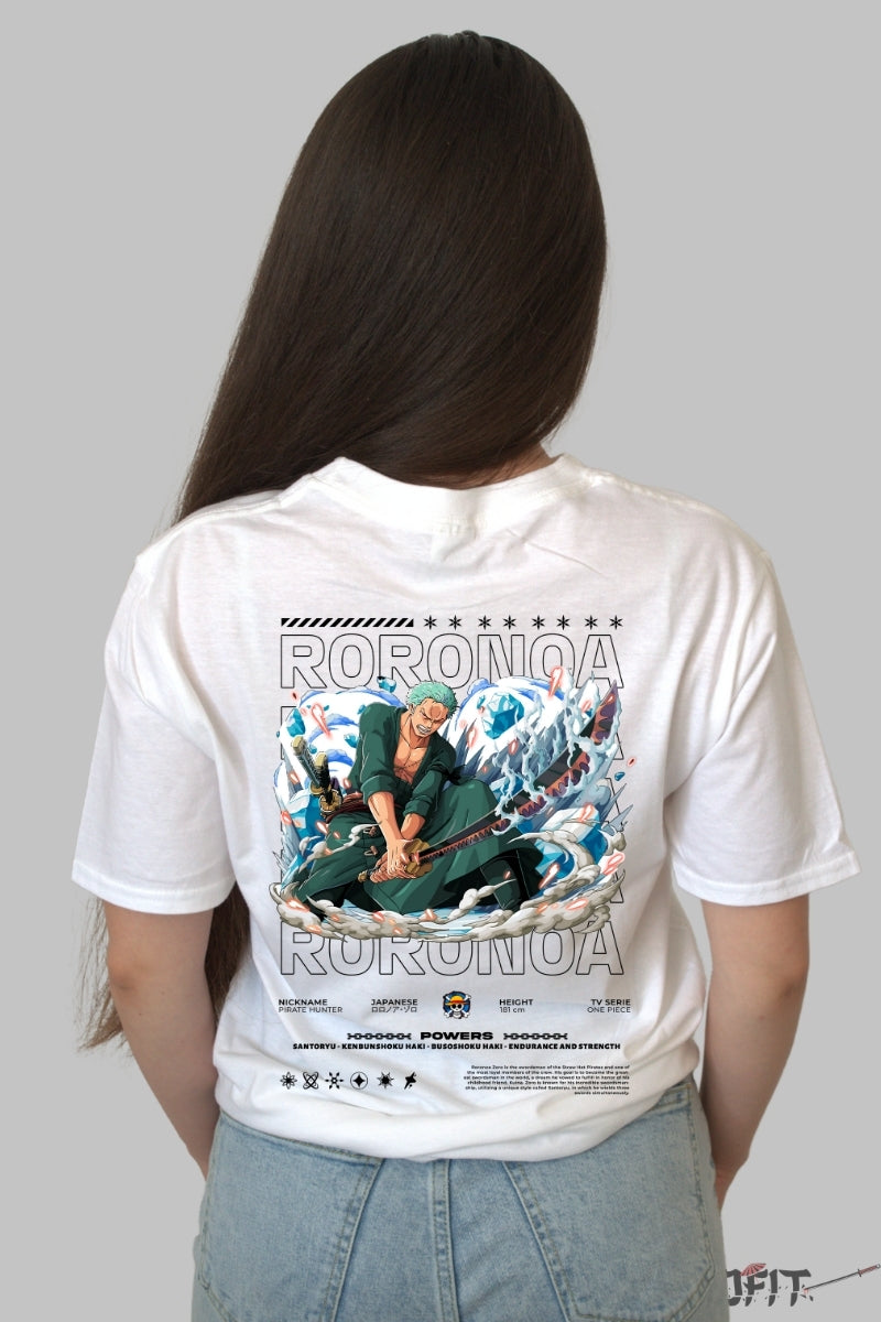 Tricou Anime One Piece - Roronoa Zoro Sabie Demonica dama alb