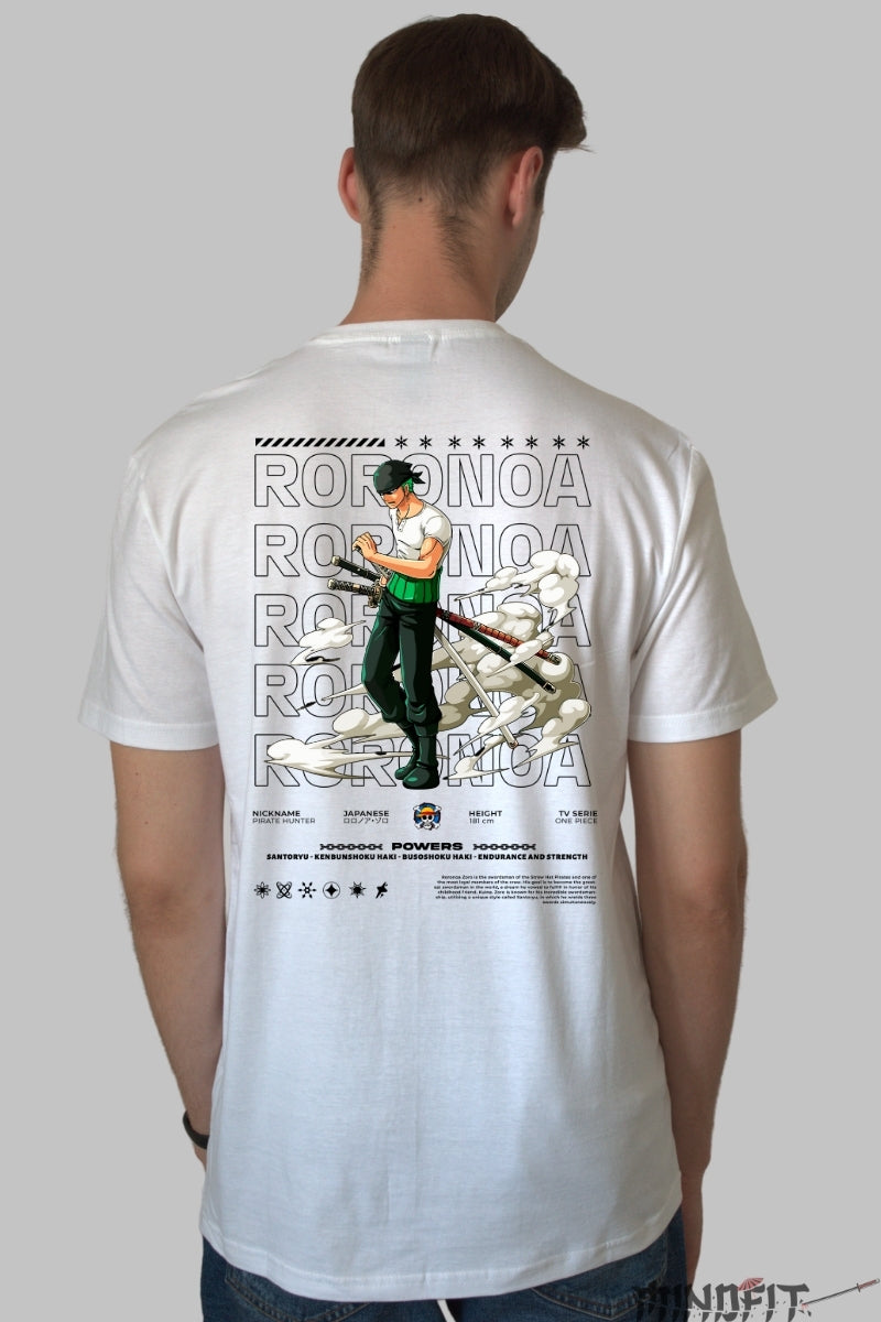 Tricou Anime One Piece - Roronoa Zoro Santoryu Aura barbat alb
