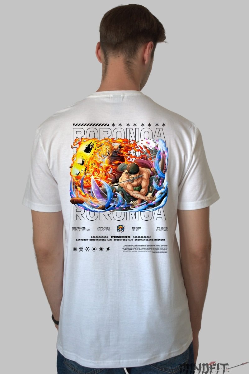Tricou Anime One Piece - Roronoa Zoro Santoryu Infernal barbat alb
