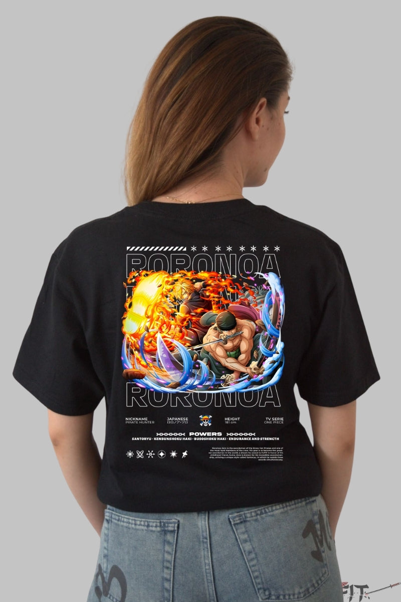 Tricou Anime One Piece - Roronoa Zoro Santoryu Infernal dama negru