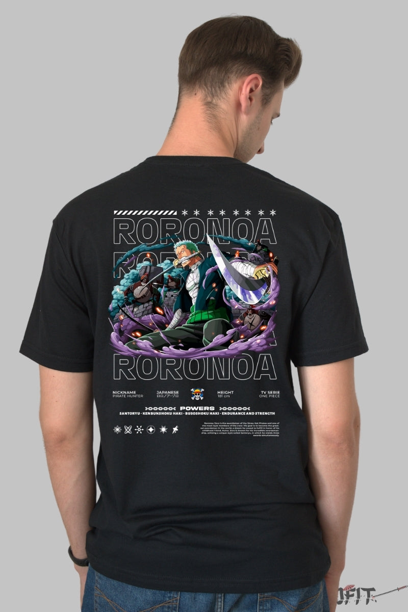 Tricou Anime One Piece - Roronoa Zoro Santoryu Legend barbat negru