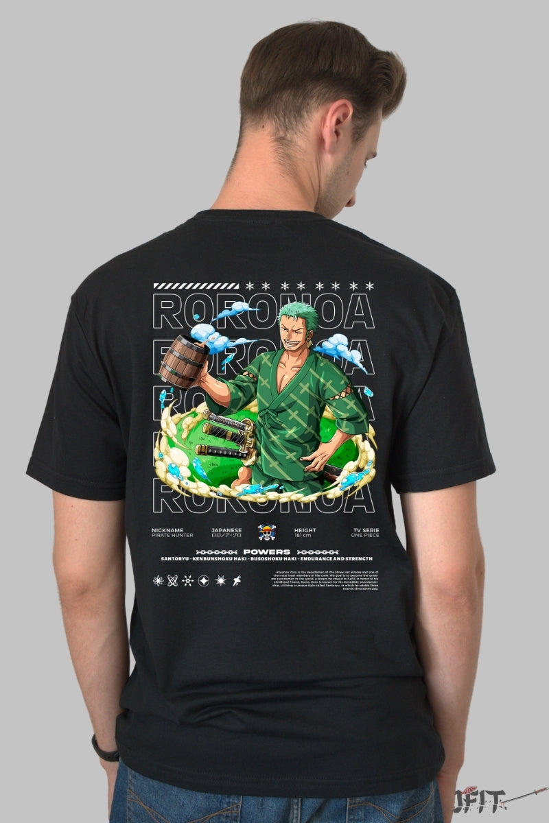 Tricou Anime One Piece - Roronoa Zoro Santoryu Power barbat negru
