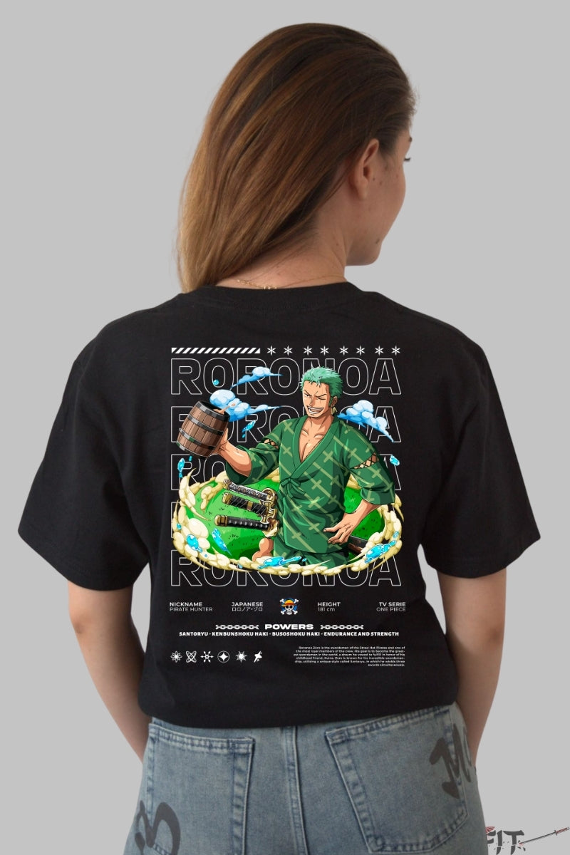 Tricou Anime One Piece - Roronoa Zoro Santoryu Power dama negru