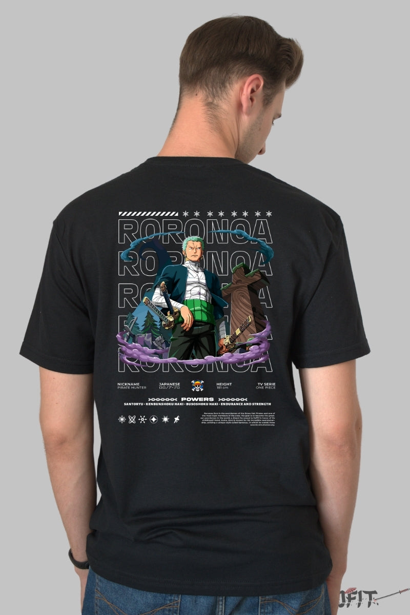 Tricou Anime One Piece - Roronoa Zoro Santoryu Power barbat negru
