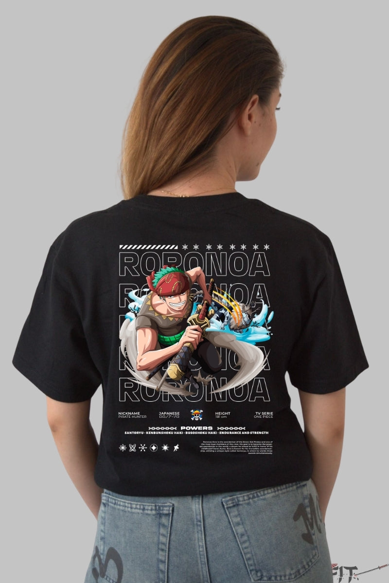 Tricou Anime One Piece - Roronoa Zoro Santoryu Power dama negru