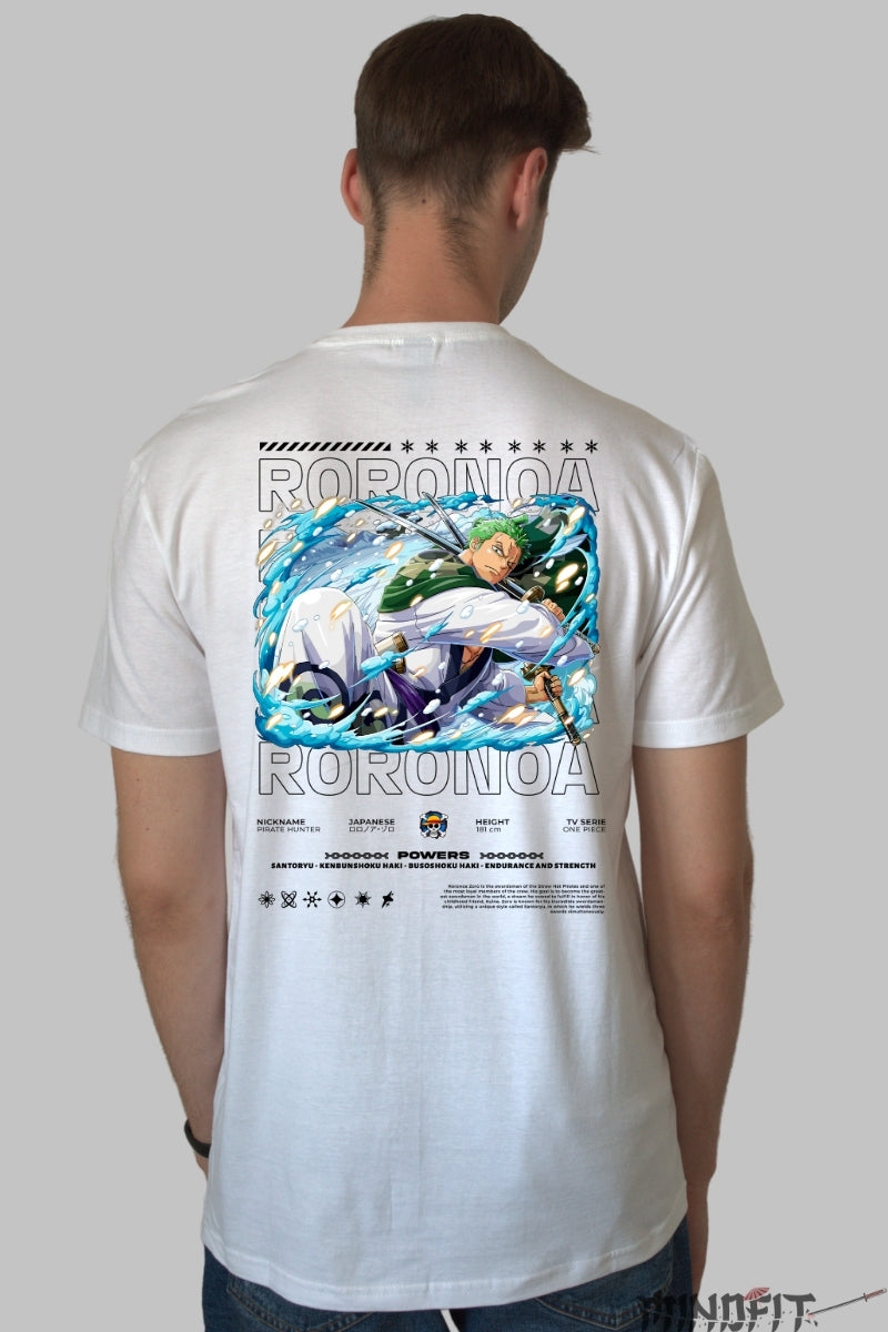 Tricou Anime One Piece - Roronoa Zoro Santoryu Slash barbat alb