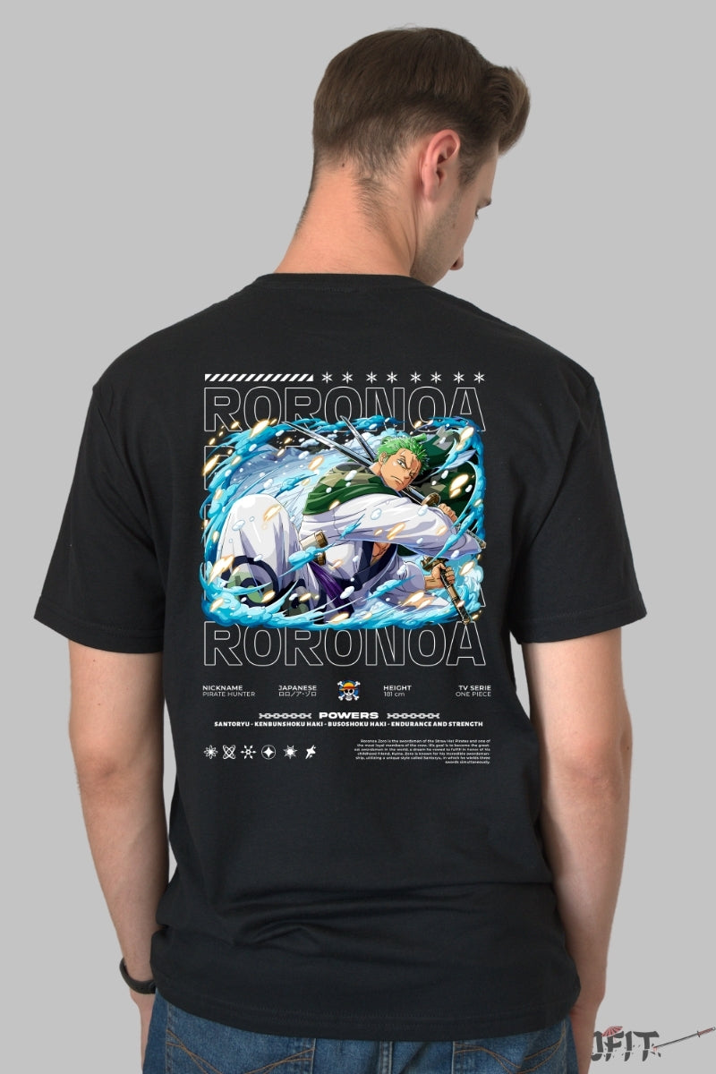 Tricou Anime One Piece - Roronoa Zoro Santoryu Slash barbat negru