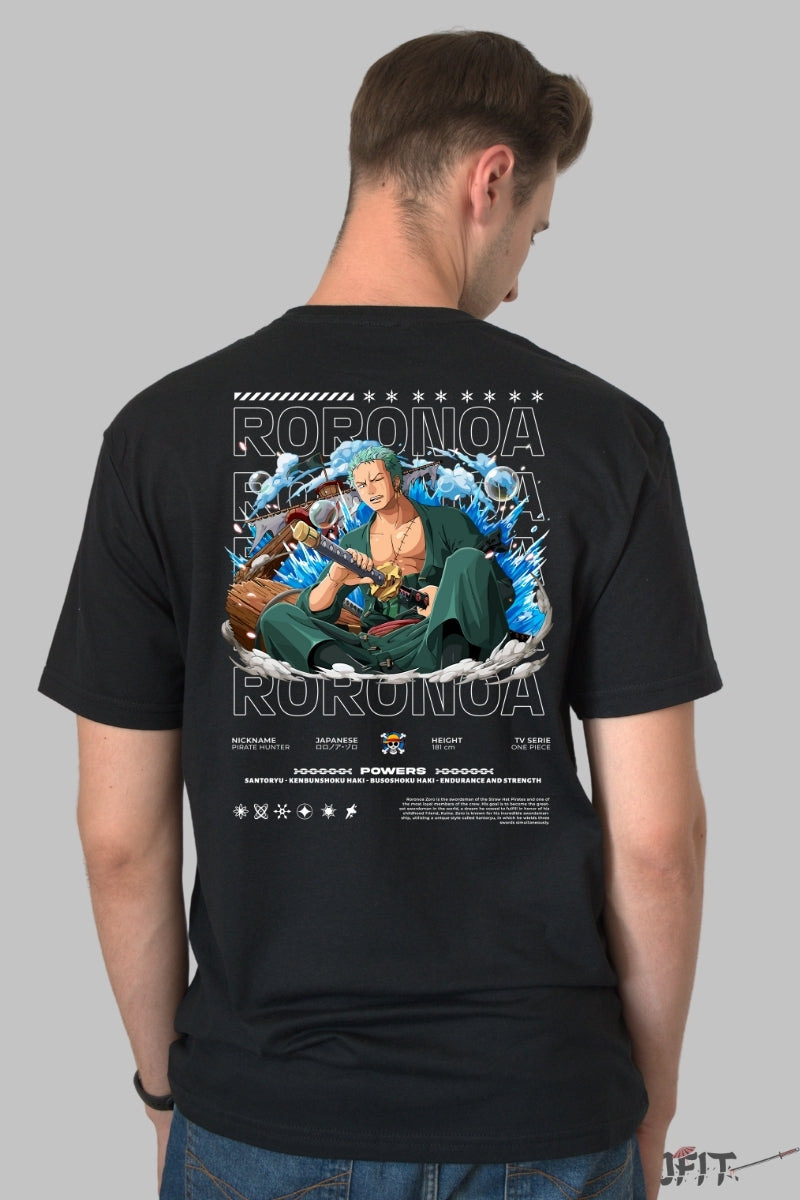 Tricou Anime One Piece - Roronoa Zoro Santoryu Strike barbat negru