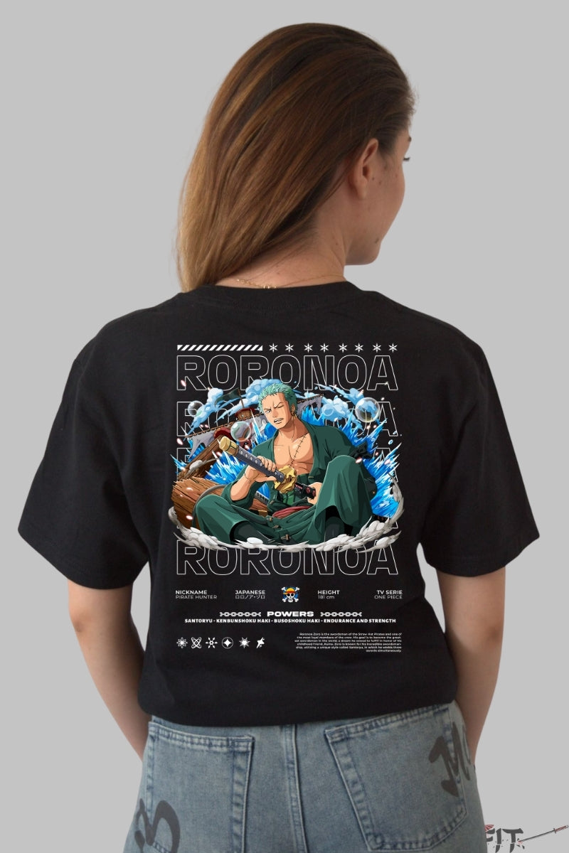 Tricou Anime One Piece - Roronoa Zoro Santoryu Strike dama negru