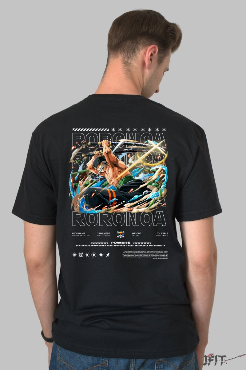 Tricou Anime One Piece - Roronoa Zoro Santoryu Style barbat negru