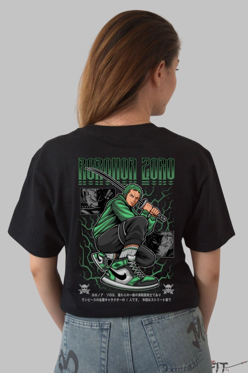 Tricou Anime One Piece - Roronoa Zoro Street Energy dama negru