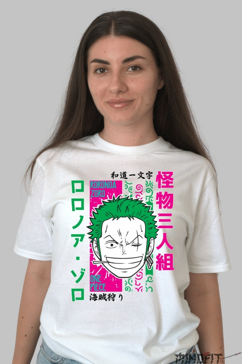 Tricou Anime One Piece - Roronoa Zoro Style Icon dama alb