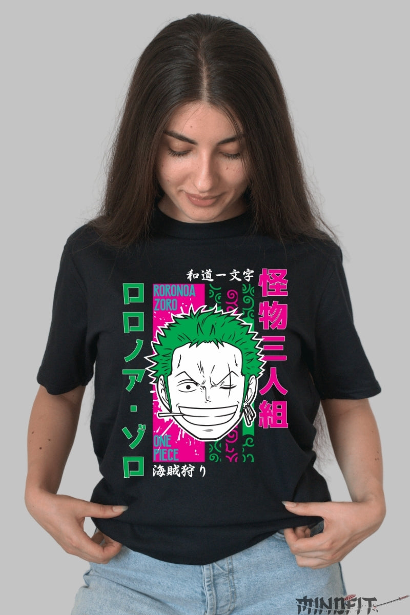 Tricou Anime One Piece - Roronoa Zoro Style Icon dama negru