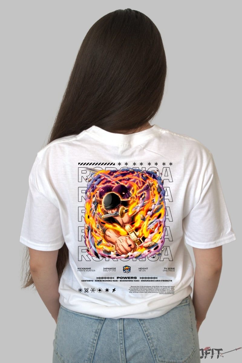 Tricou Anime One Piece - Roronoa Zoro Sufletul Santoryu dama alb