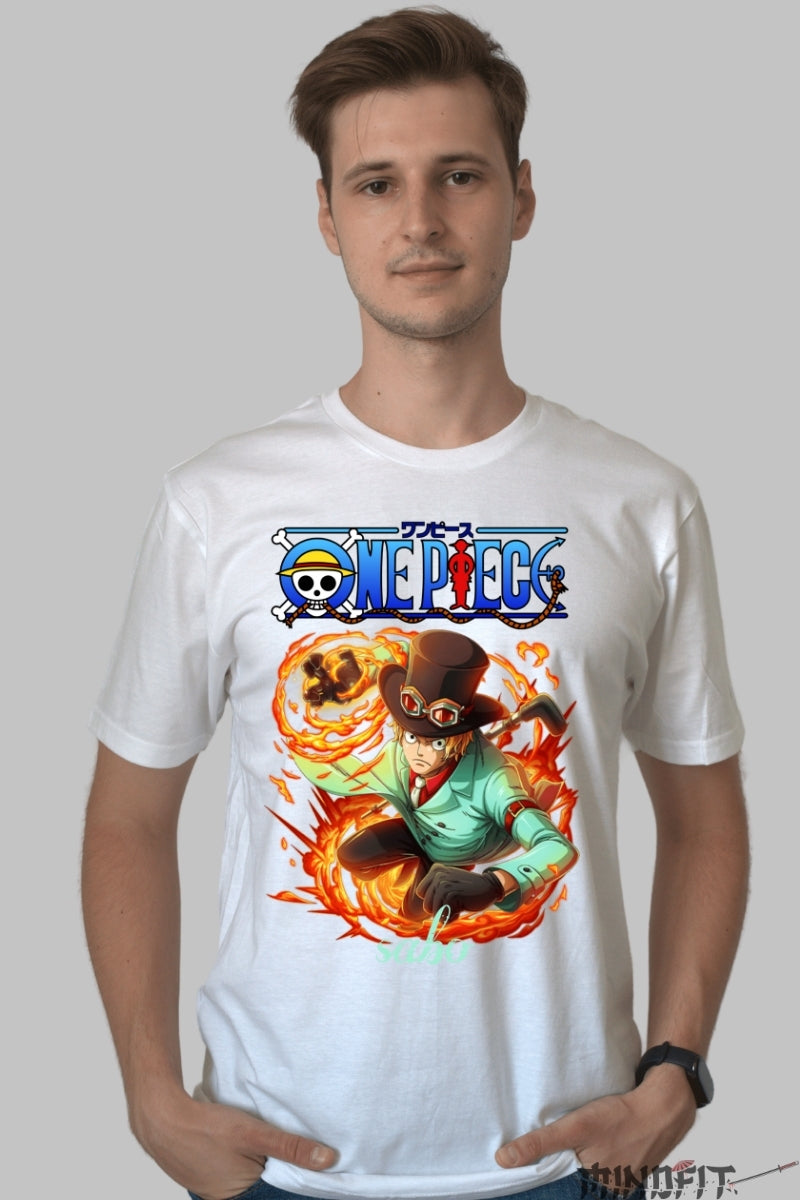 Tricou Anime One Piece - Sabo Flacara Revolutiei barbat alb