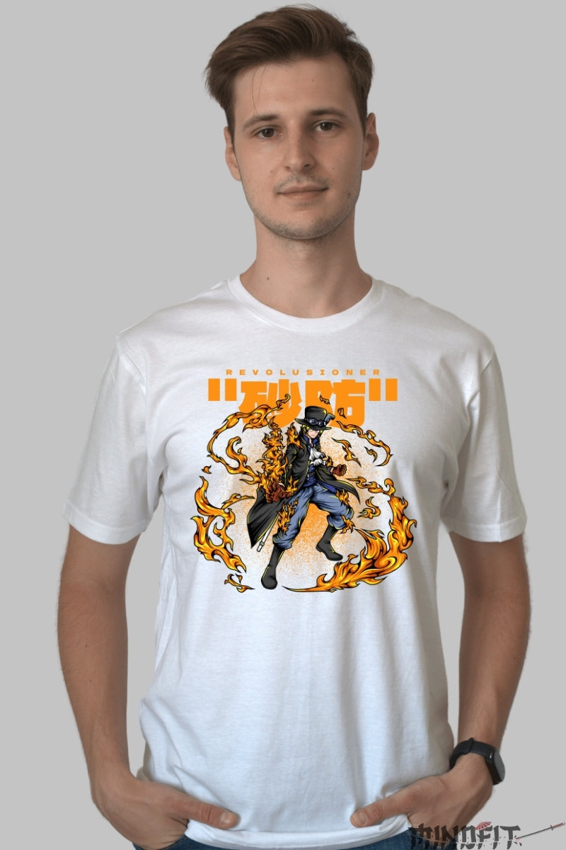 Tricou Anime One Piece - Sabo Flacari Revolutionare barbat alb