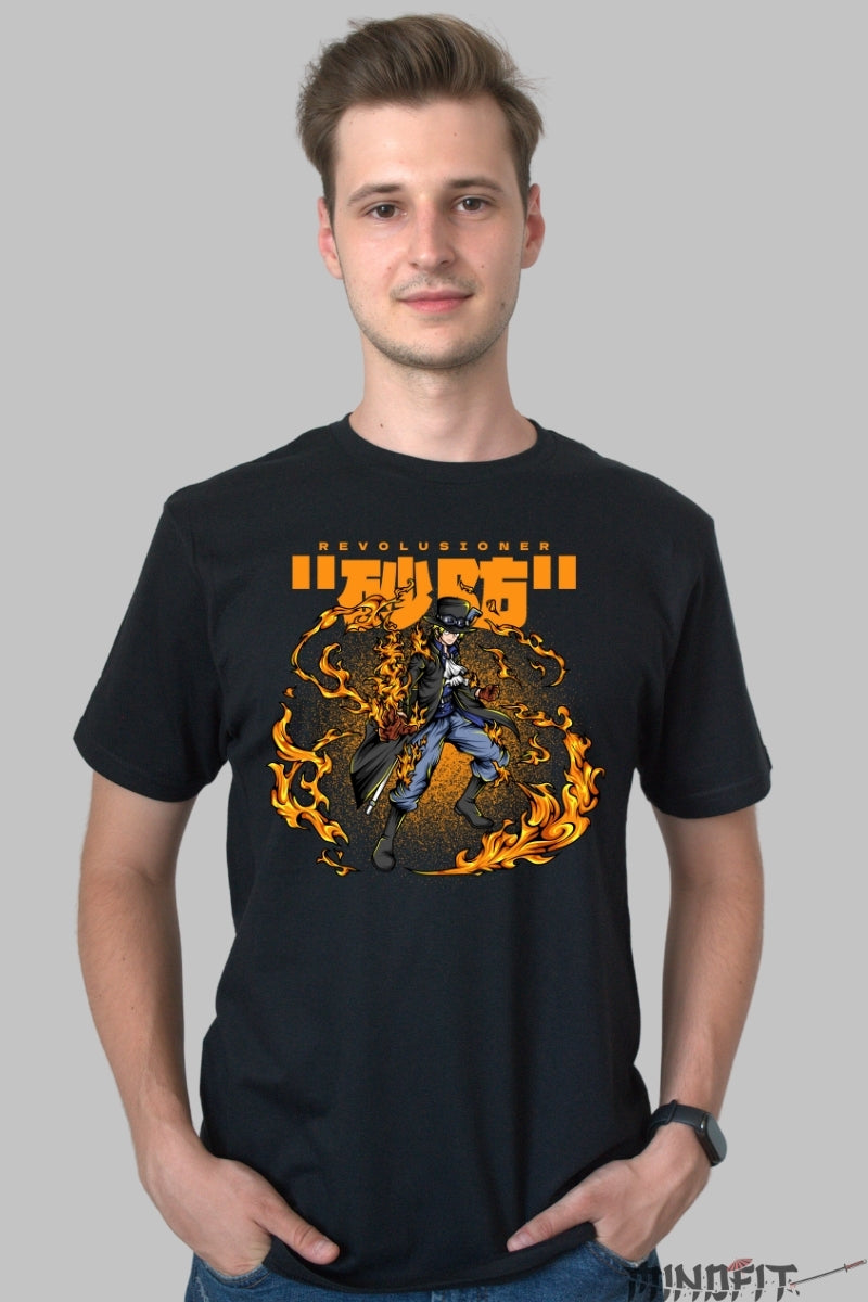 Tricou Anime One Piece - Sabo Flacari Revolutionare barbat negru