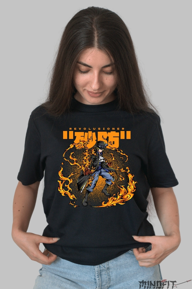 Tricou Anime One Piece - Sabo Flacari Revolutionare dama negru