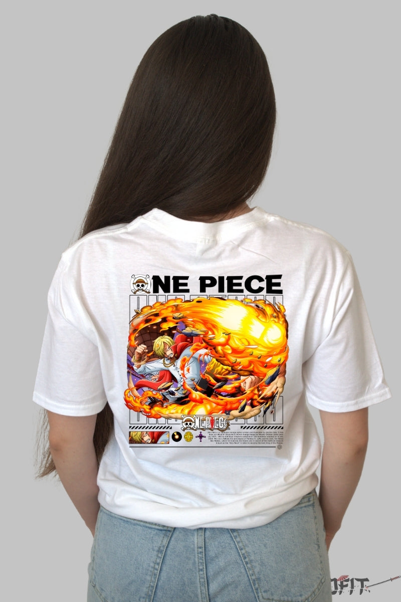 Tricou Anime One Piece - Sanji Diavolul de Foc dama alb