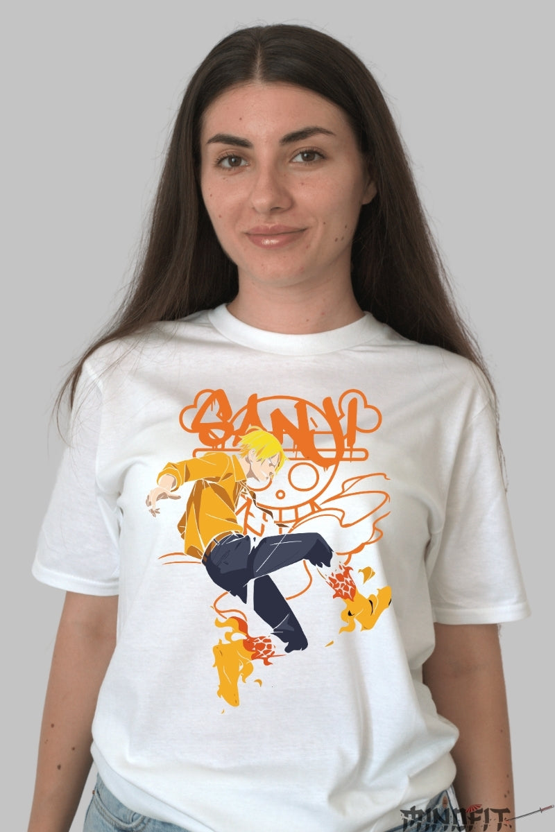 Tricou Anime One Piece - Sanji Diavolul Picioarelor de Foc dama alb