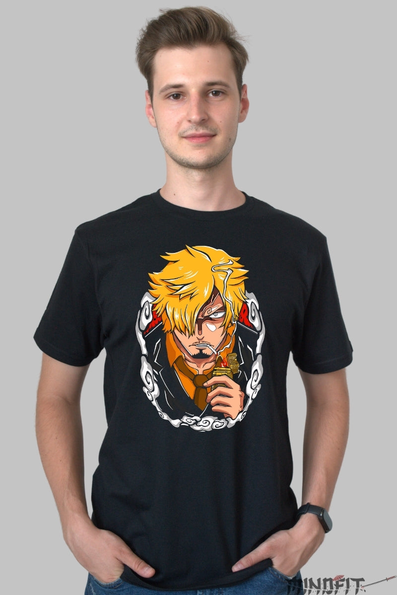 Tricou Anime One Piece - Sanji Raid Suit Fire barbat negru