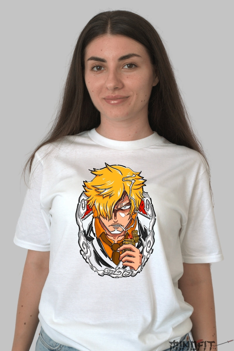 Tricou Anime One Piece - Sanji Raid Suit Fire dama alb
