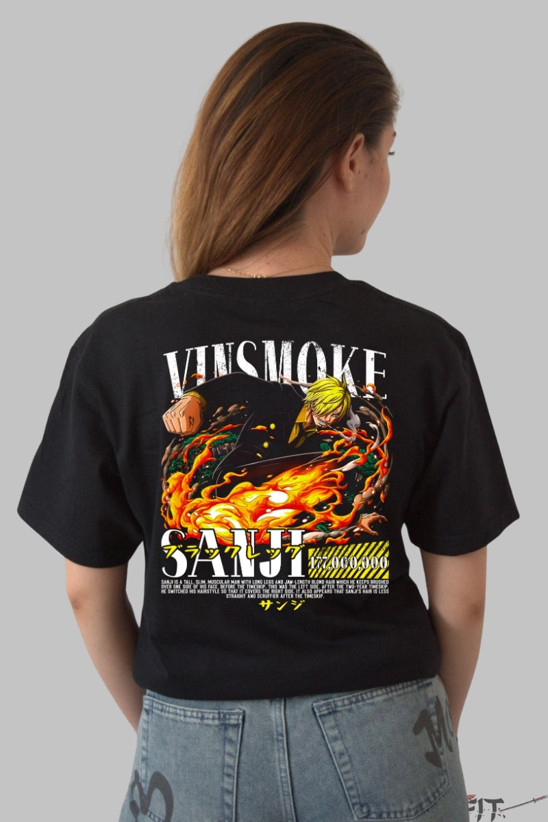 Tricou Anime One Piece - Sanji Vinsmoke Flare Kick dama negru