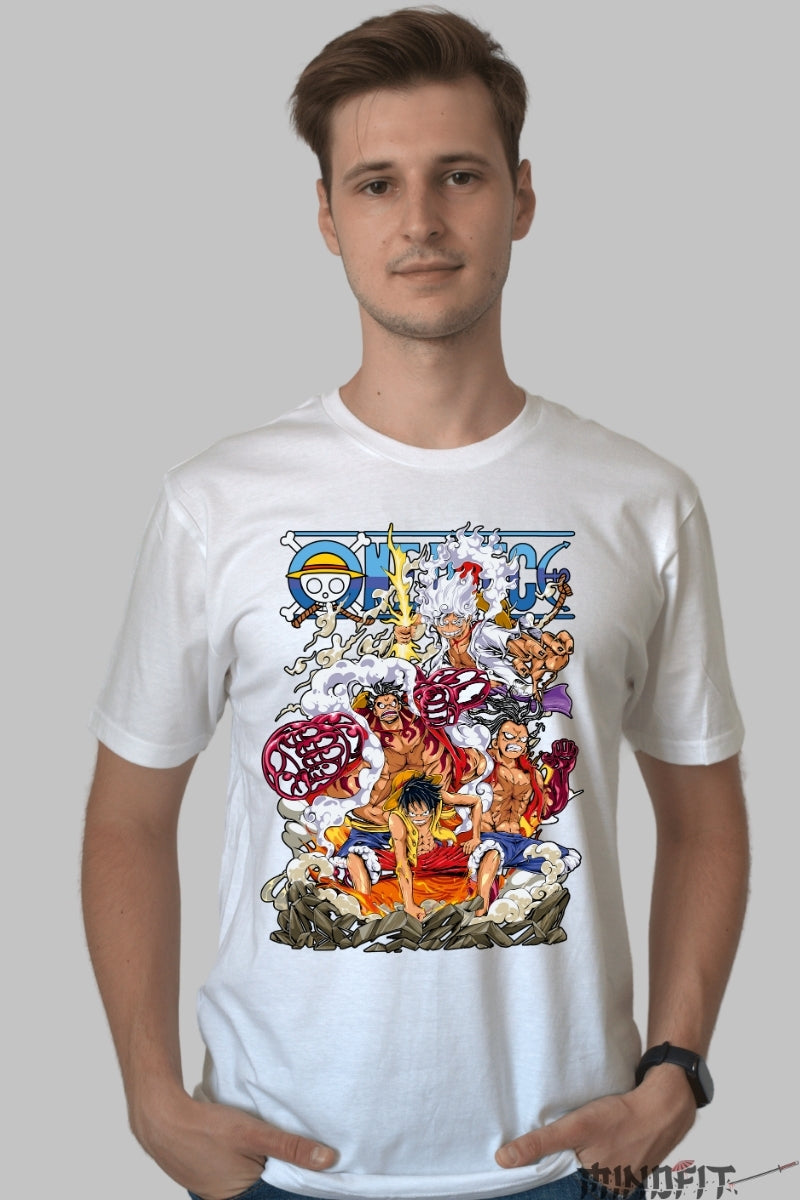 Tricou Anime One Piece - Toate Formele lui Luffy Gear barbat alb