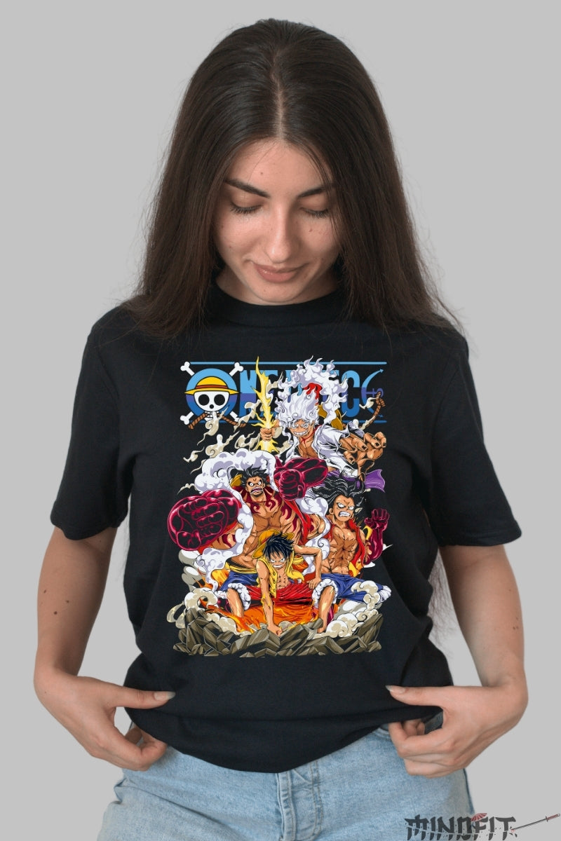 Tricou Anime One Piece - Toate Formele lui Luffy Gear dama negru