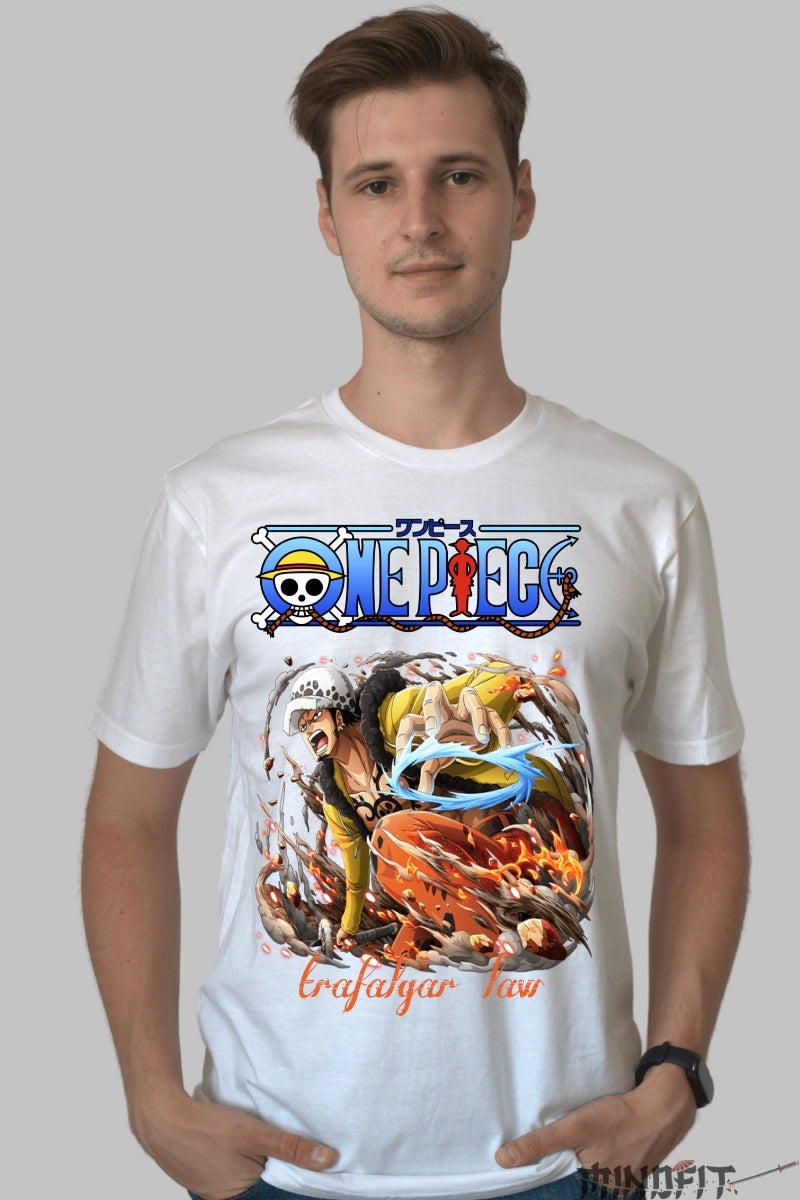 Tricou Anime One Piece - Trafalgar Law Shockwave Attack barbat alb