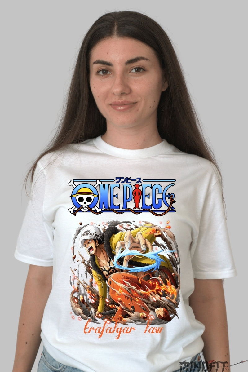 Tricou Anime One Piece - Trafalgar Law Shockwave Attack dama alb