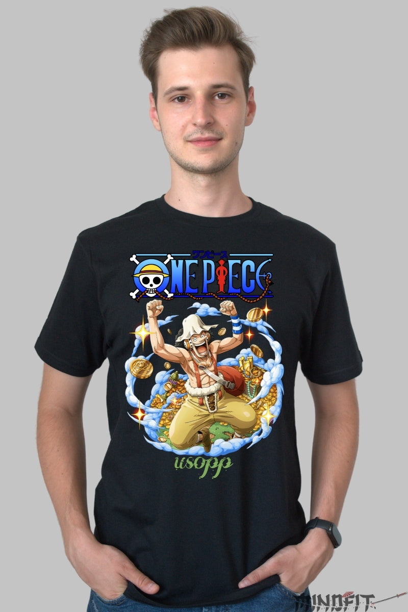 Tricou Anime One Piece - Usopp Aventurierul Legendar barbat negru