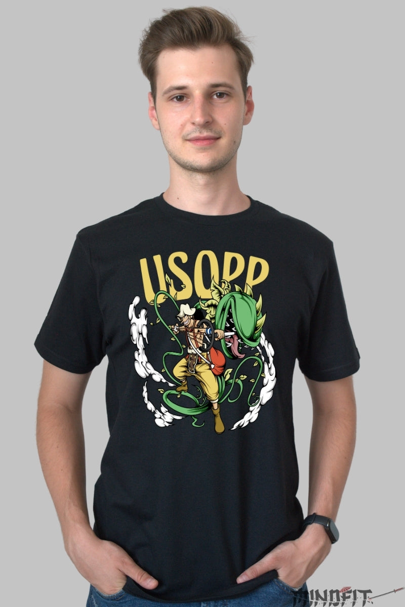 Tricou Anime One Piece - Usopp si Lupta cu Planta Monstru barbat negru