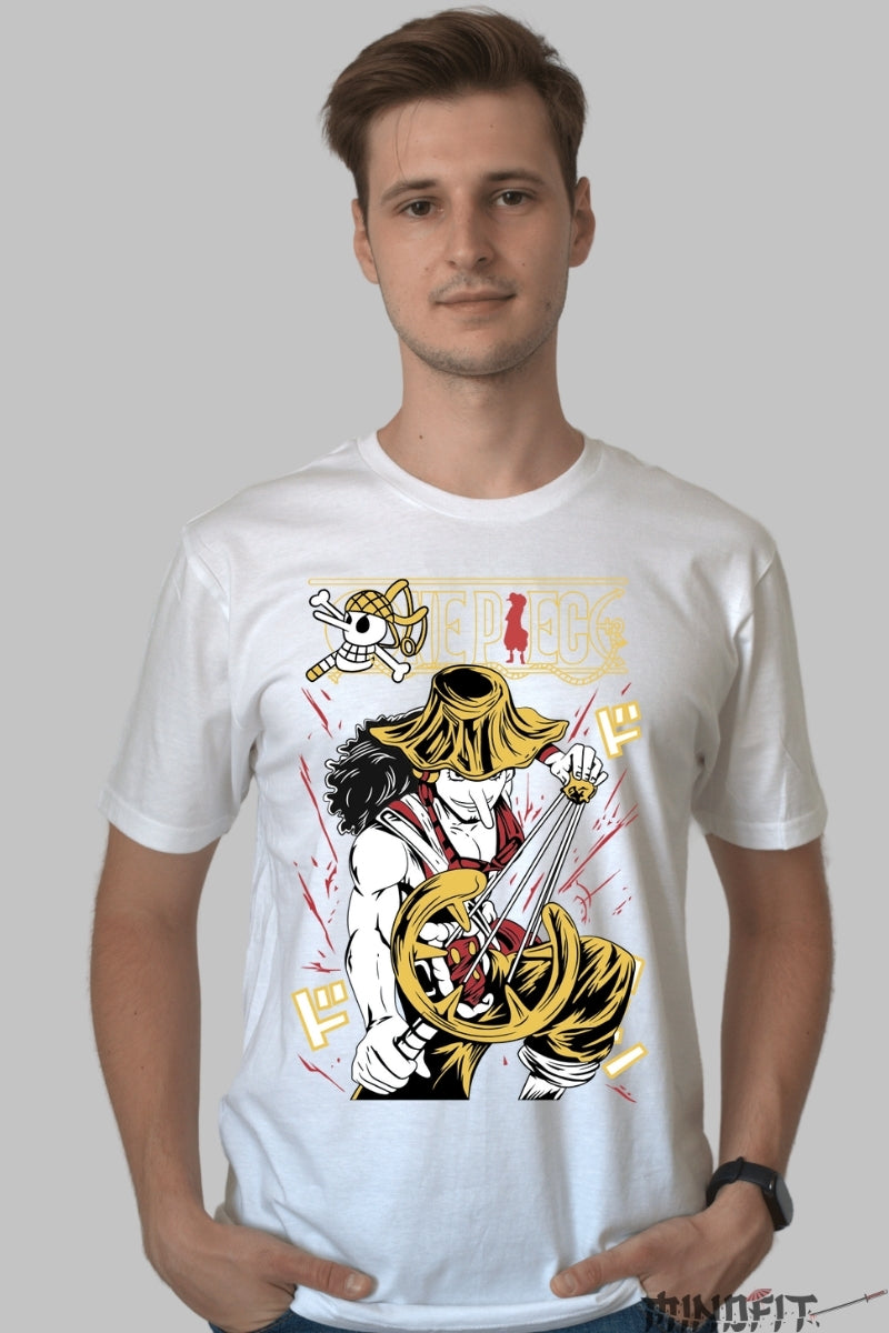 Tricou Anime One Piece - Usopp Sniper King Impact barbat alb