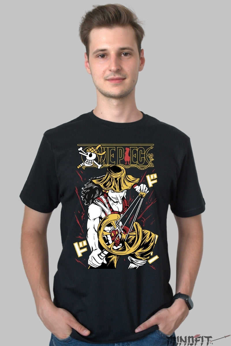 Tricou Anime One Piece - Usopp Sniper King Impact barbat negru