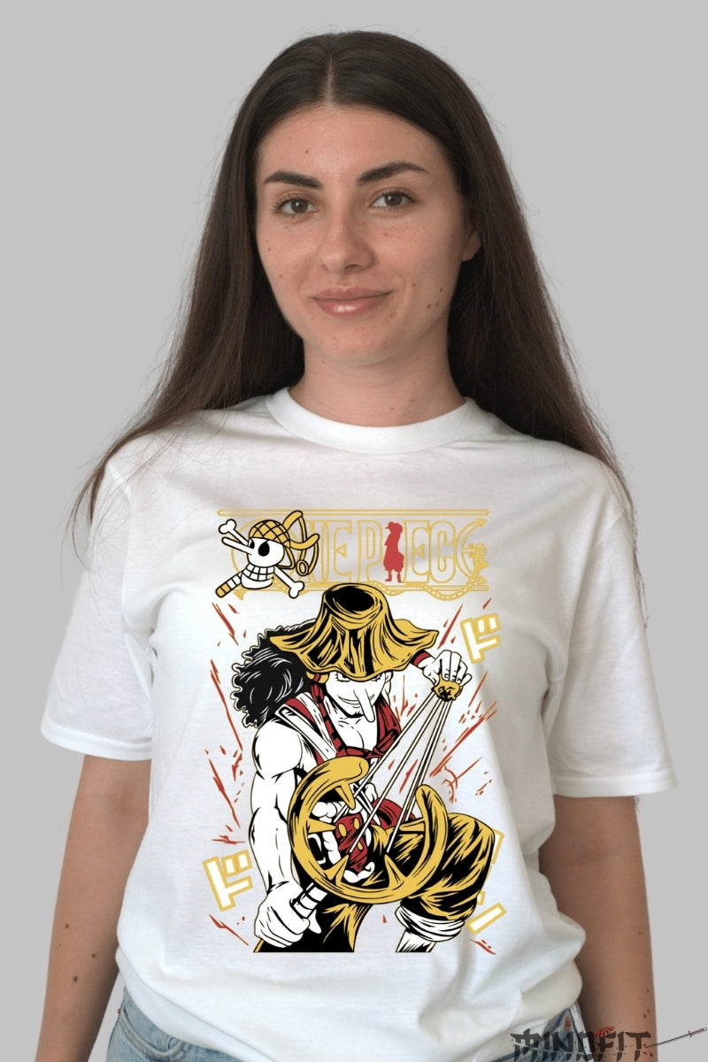 Tricou Anime One Piece - Usopp Sniper King Impact dama alb
