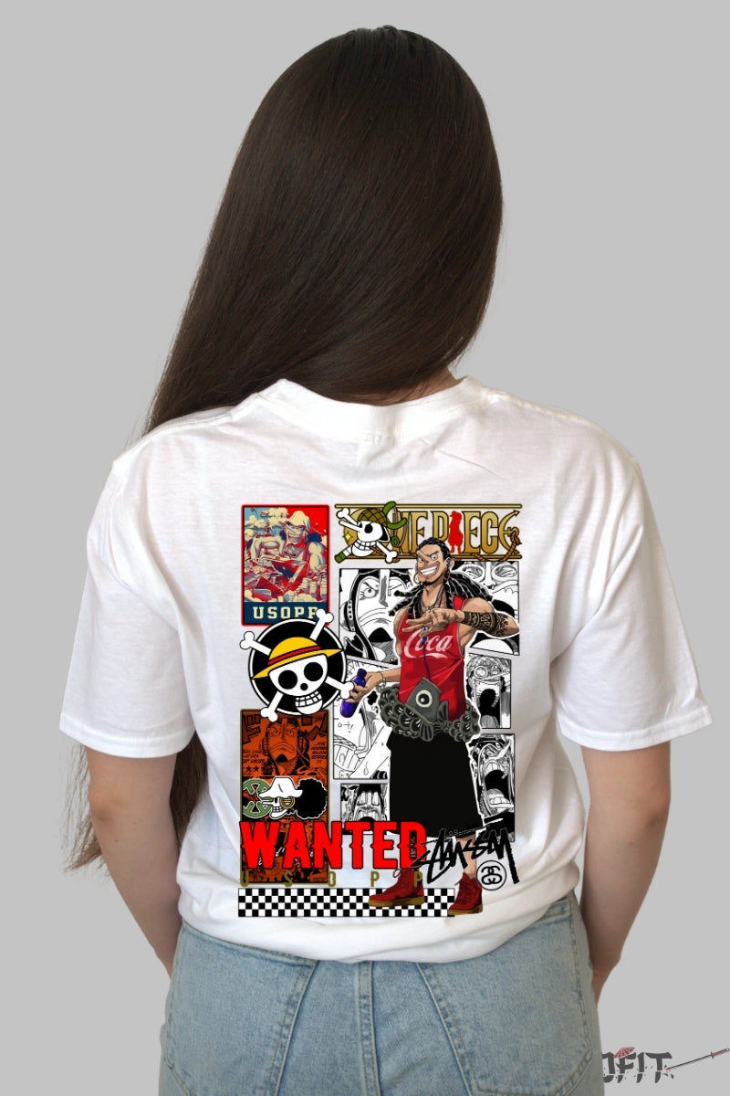 Tricou Anime One Piece - Usopp Wanted Style dama alb
