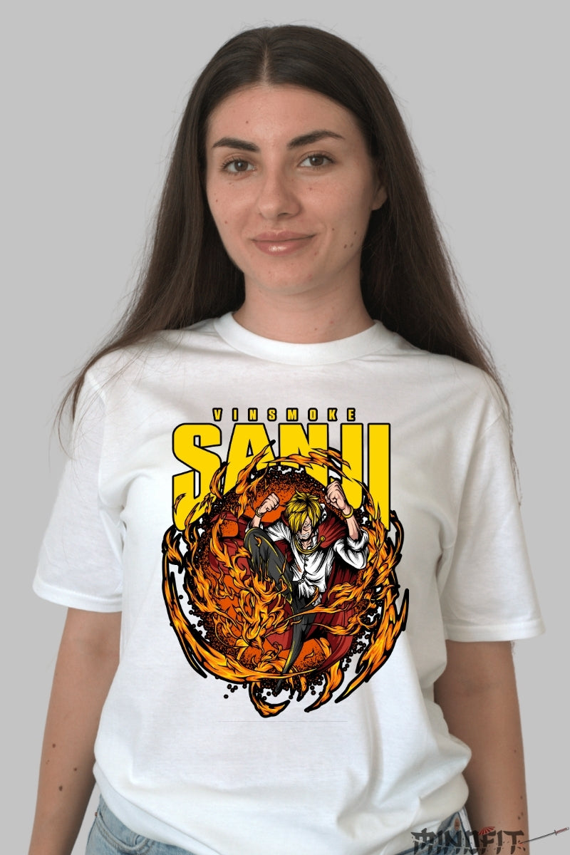 Tricou Anime One Piece - Vinsmoke Sanji Diabla Jambe dama alb